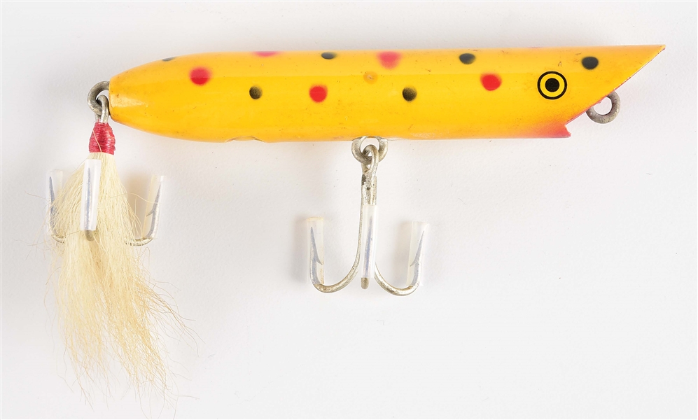 YELLOW, BLACK, AND RED SPOTTED LURE.