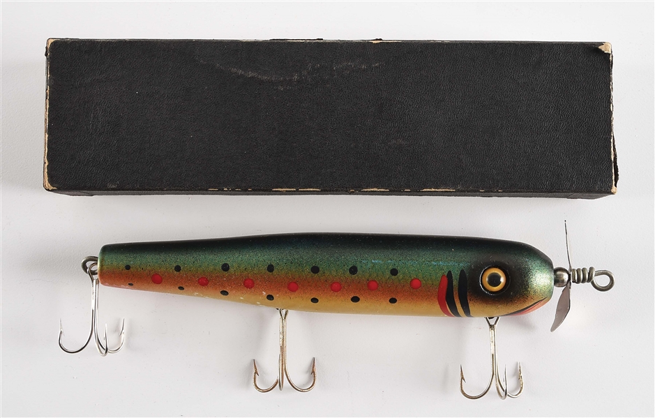 GREEN AND YELLOW PAINTED LURE.