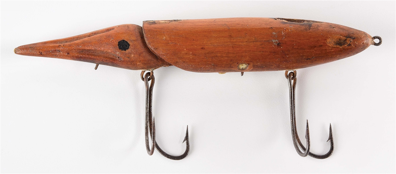 HISTORICALLY IMPORTANT EARLY FOLK ART-TYPE HAND-CARVED SQUID FISHING LURE.