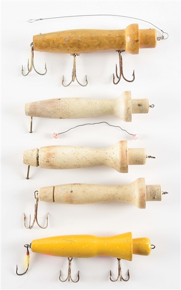 LOT OF 5: EARLY RUSSO SQUID PROTOTYPE LURES.