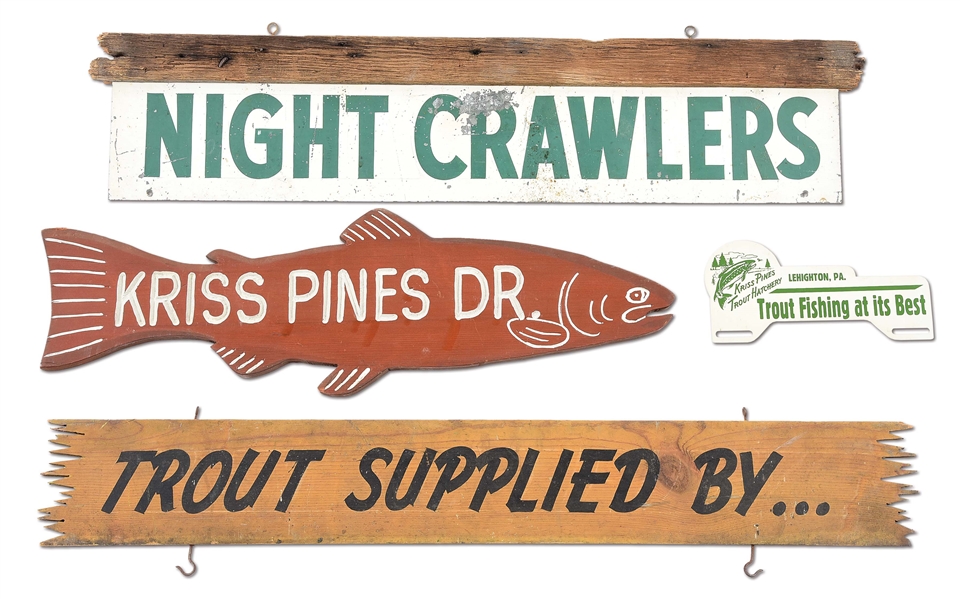 LOT OF 4: VARIOUS FISHING-RELATED SIGNS.