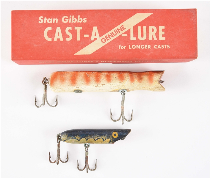 LOT OF 2: EARLY STAN GIBBS FISHING LURE PROTOTYPES.