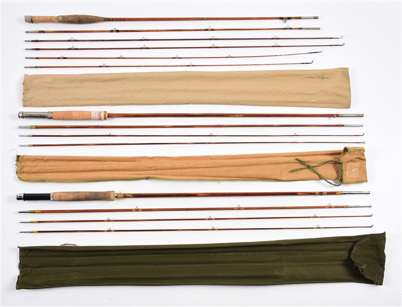 LOT OF 3: EARLY BAMBOO FISHING RODS.