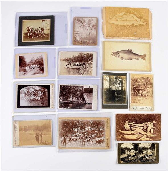 NICE LOT OF EARLY ASSORTMENT OF FISHING PHOTOS AND STEREOVIEWS.