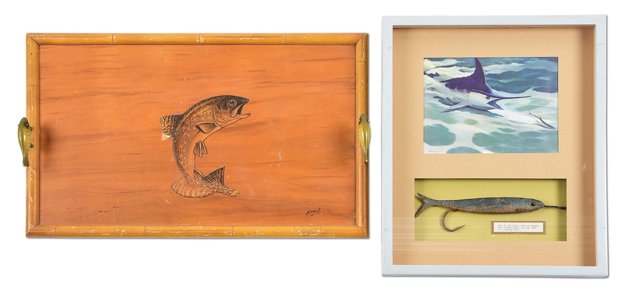 LOT OF 2: FRAMED LURE AND TRAY.