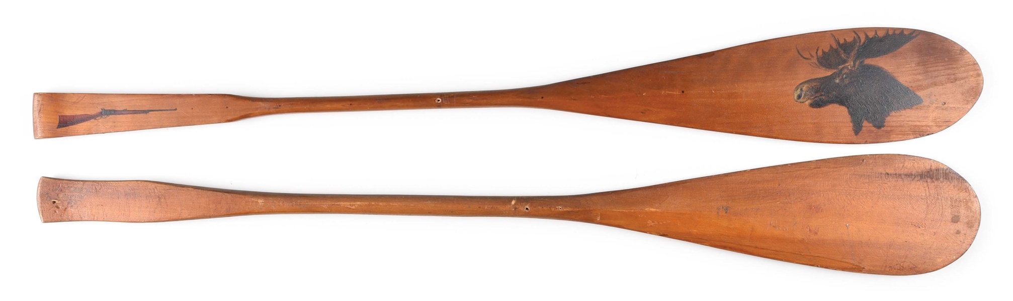 LOT OF 2 EARLY HAND PAINTED WOODEN OARS.