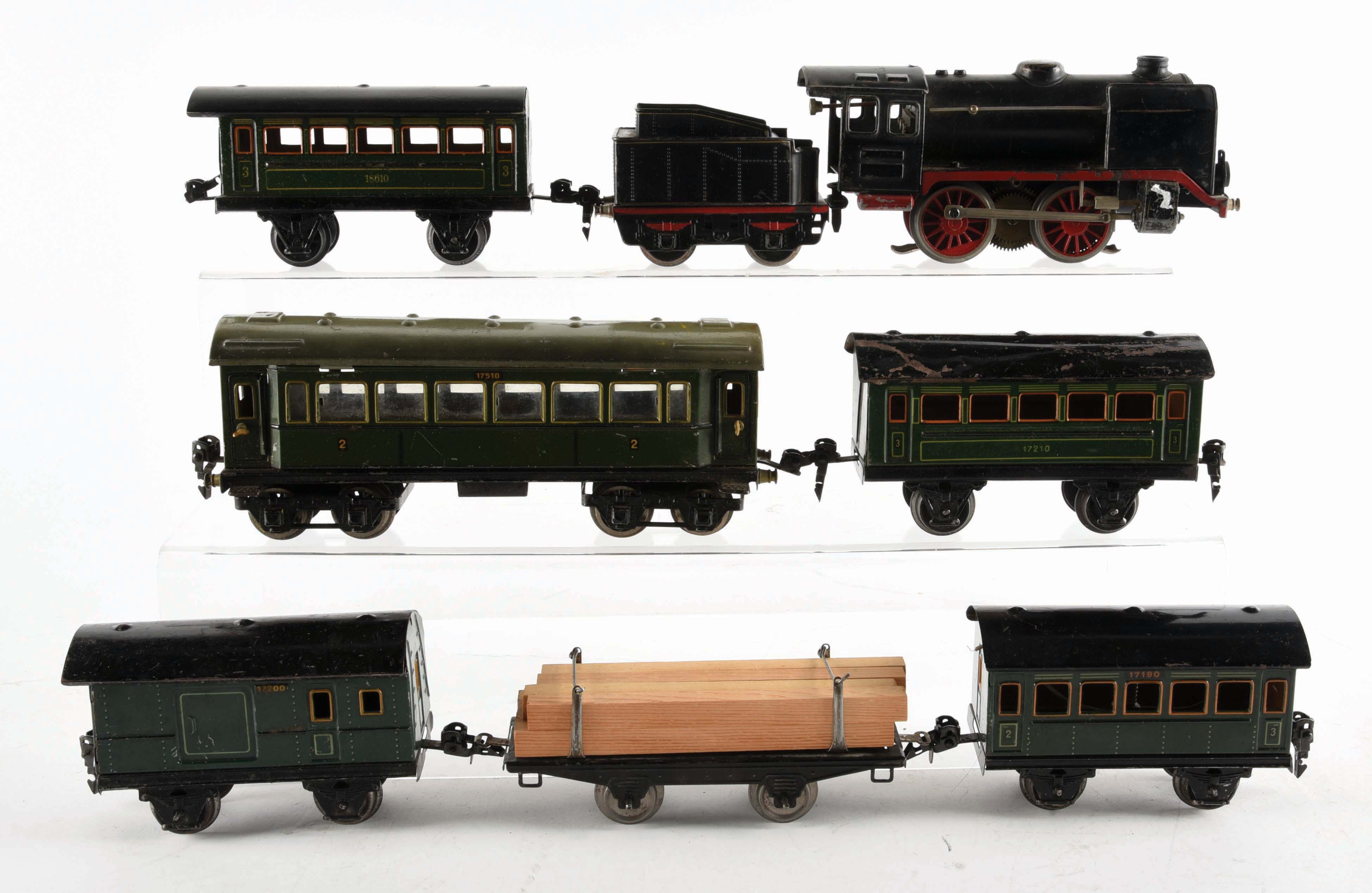 GERMAN MARKLIN ENGINE AND TENDER WITH SIX VARIOUS PASSENGER TRAIN CARS ...