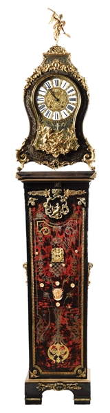 1870 BOULLE TORTOISE SHELL AND BRASS INLAY CLOCK.