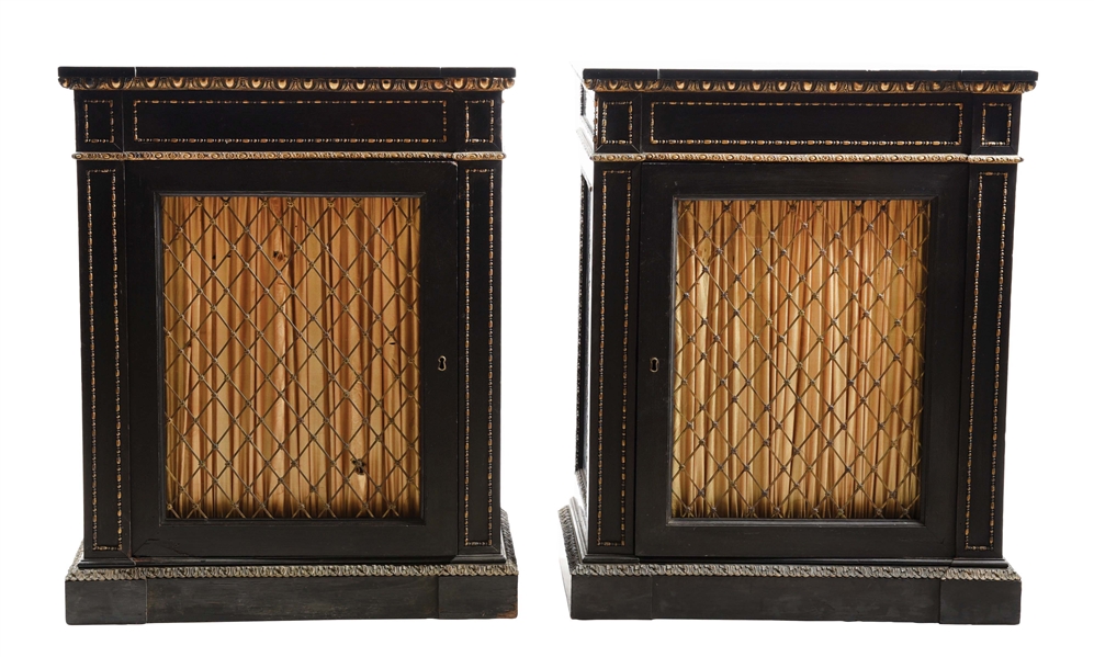 PAIR OF FRENCH EBONIZED SIDE CABINETS.