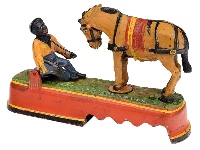 I ALWAYS DID SPISE A MULE - MAN OVER BENCH MECHANICAL BANK.