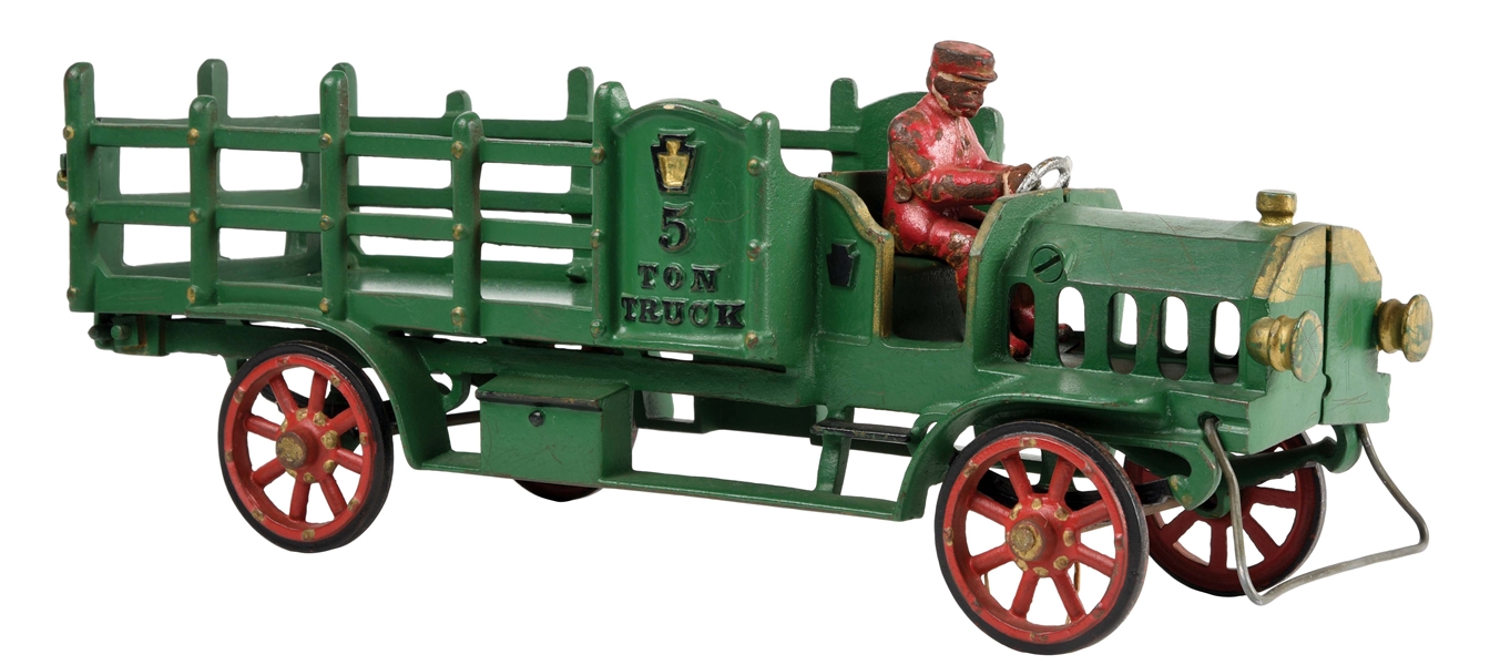 CAST-IRON HUBLEY LARGE SIZE 5 TIN STAKE TRUCK.