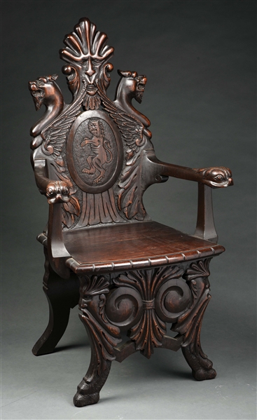 CARVED OAK CHAIR. 