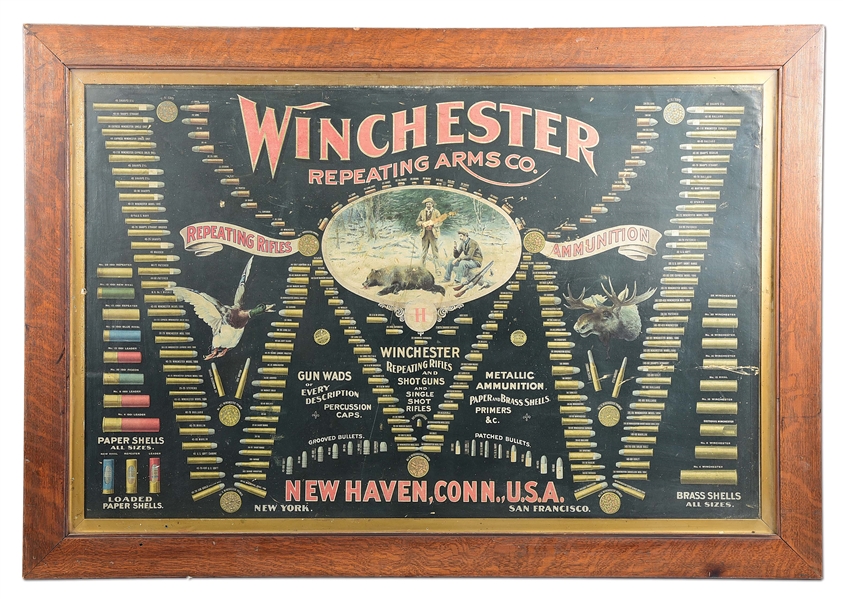 FRAMED WINCHESTER CARTRIDGE AND SHOTSHELL ADVERTISING POSTER.