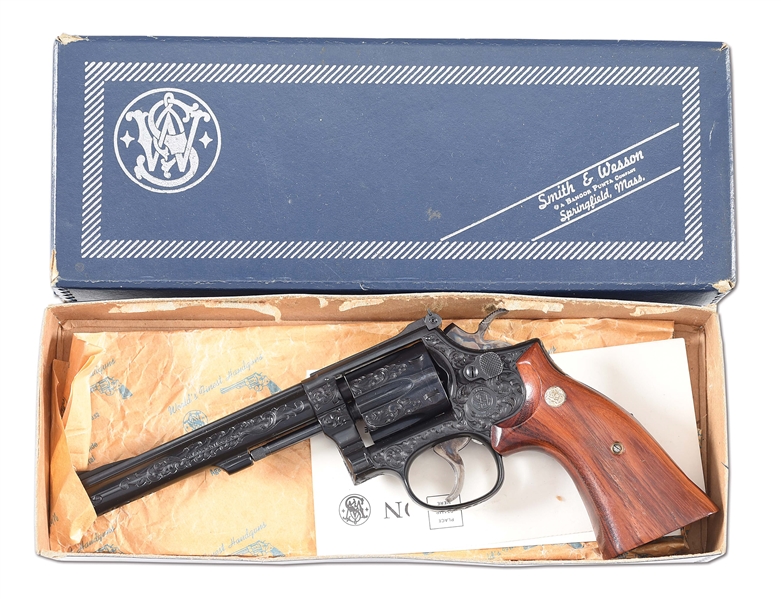 (M) FACTORY ENGRAVED SMITH & WESSON MODEL 17-4 K22 MASTERPIECE DOUBLE ACTION REVOLVER WITH FACTORY BOX (1978/1979).