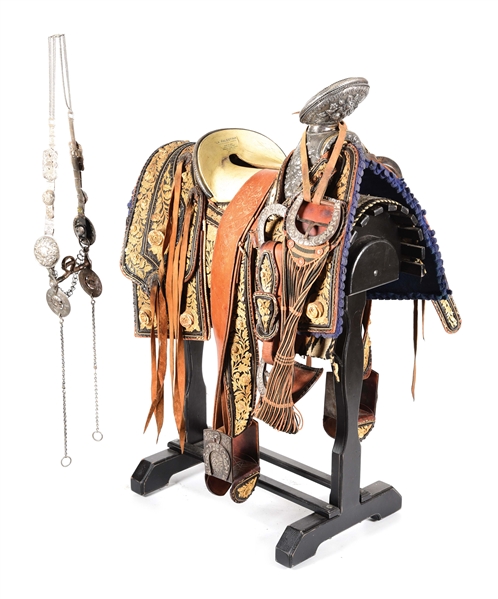 MEXICAN SILVER CHARRO SADDLE WITH BRIDLE.