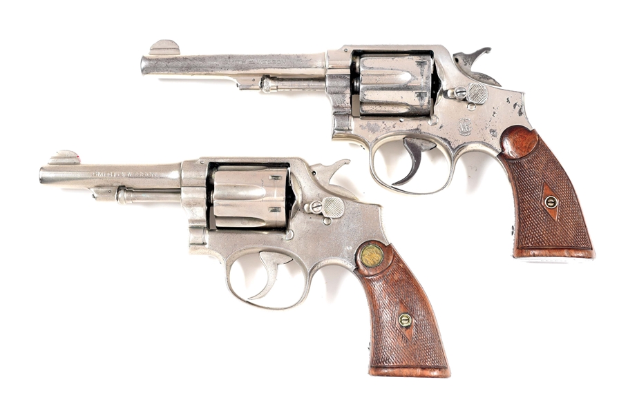 (C) LOT OF 2: NICKEL FINISH SMITH & WESSON MODEL 1905 DOUBLE ACTION REVOLVERS.