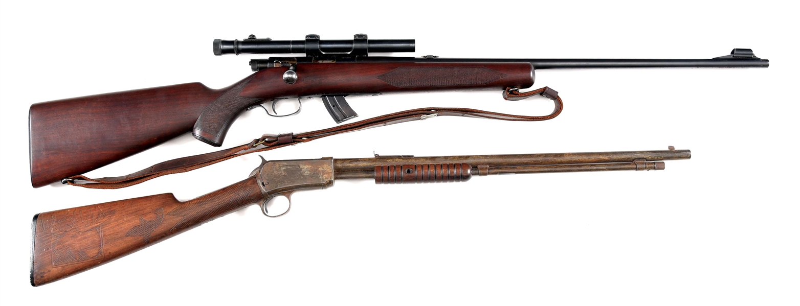 (C) LOT OF 2: WINCHESTER MODEL 75 BOLT ACTION RIFLE AND WINCHESTER MODEL 1906 SLIDE ACTION RIFLE.