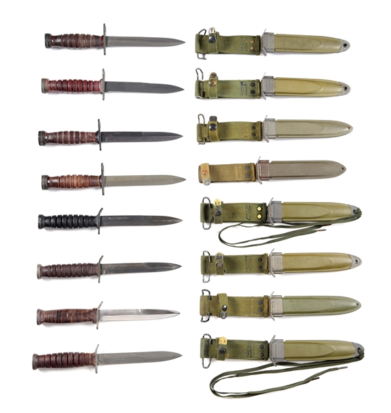 LOT OF 8: 4 M3 FIGHTING KNIVES AND 4 M4 BAYONETS