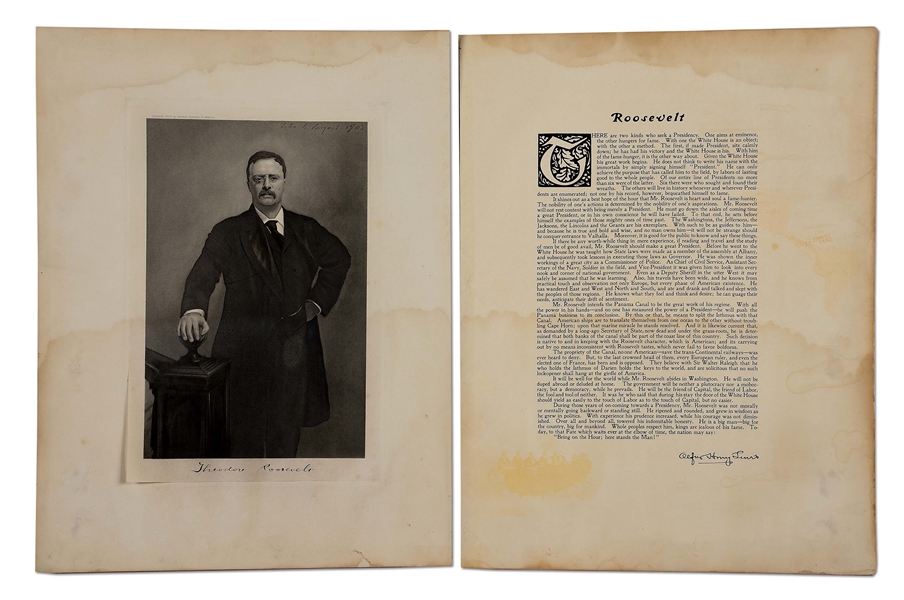 LOT OF 2: THEODORE ROOSEVELT PRINT AND ROOSEVELT ESSAY
