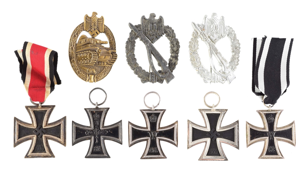 LOT OF 8: GERMAN THIRD REICH COMBAT BADGES AND IRON CROSSES