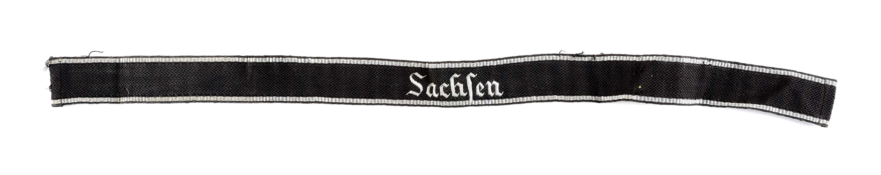 RARE AND HISTORICAL SS CUFF TITLE "SACHSEN" IN HAND EMBROIDERED BULLION