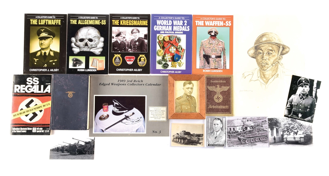 LOT OF 17: COLLECTOR REFERENCES, PHOTOS, "MEIN KAMPF" BOOK, AND MISCELLANEOUS ITEMS