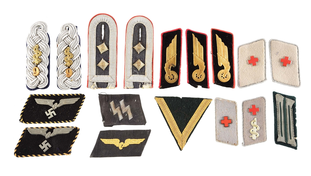 LOT OF 17: THIRD REICH SS COLLAR TAB AND MISCELLANEOUS INSIGNIA