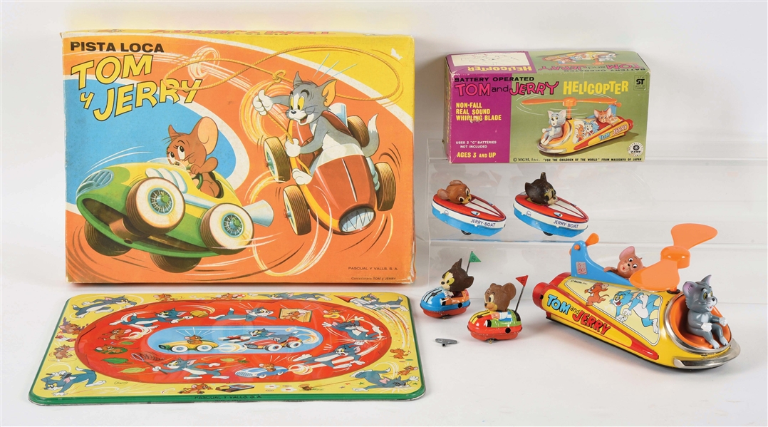 LOT OF 4: TOM AND JERRY TIN LITHO, BATTERY-OPERATED AND WIND-UP TOYS.