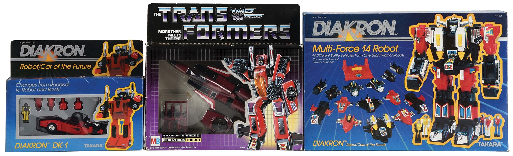 LOT OF 3: VARIOUS DIAKRON AND TRANSFORMERS ROBOTS.