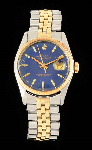 GENTS VINTAGE ROLEX DATEJUST WITH BLUE DIAL, REF 16013. 