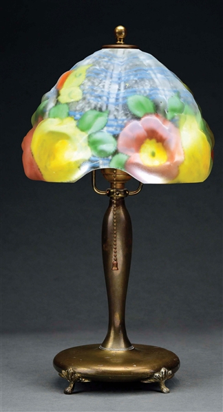 PAIRPOINT BOUDOIR PUFFY LAMP WITH ROSES.