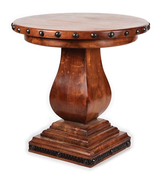 ROUND END TABLE MADE OF MESQUITE WOOD.