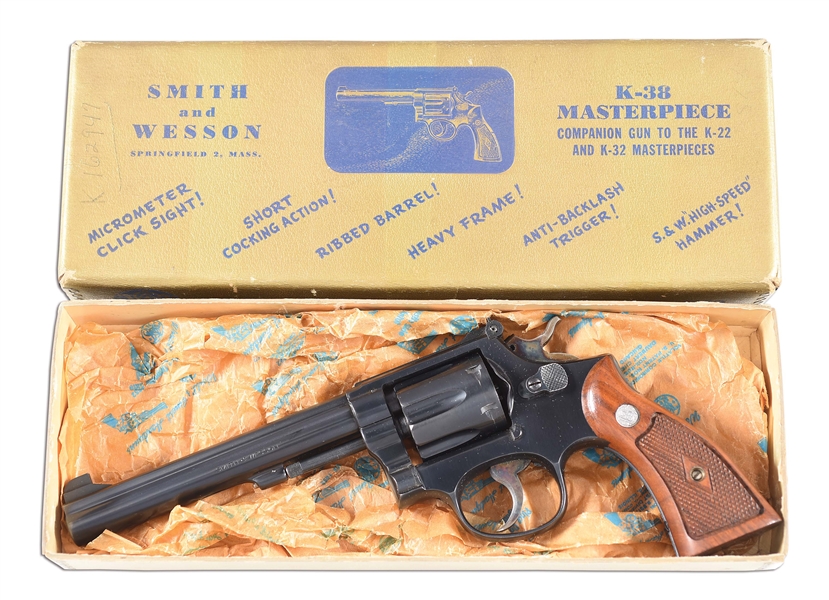 (M) SMITH AND WESSON K38 MASTERPIECE DOUBLE ACTION REVOLVER WITH BOX. 