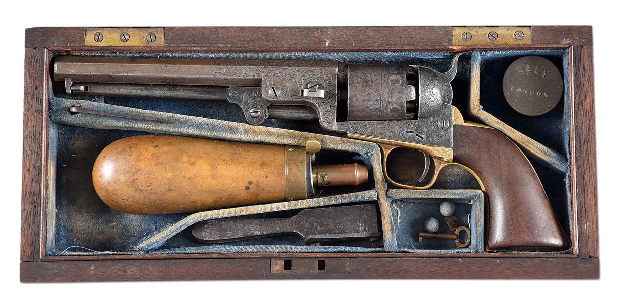 (A) LONDON COLT 1851 NAVY REVOLVER, CASED, ENGRAVED IN THE STYLE OF GUSTAVE YOUNG. 