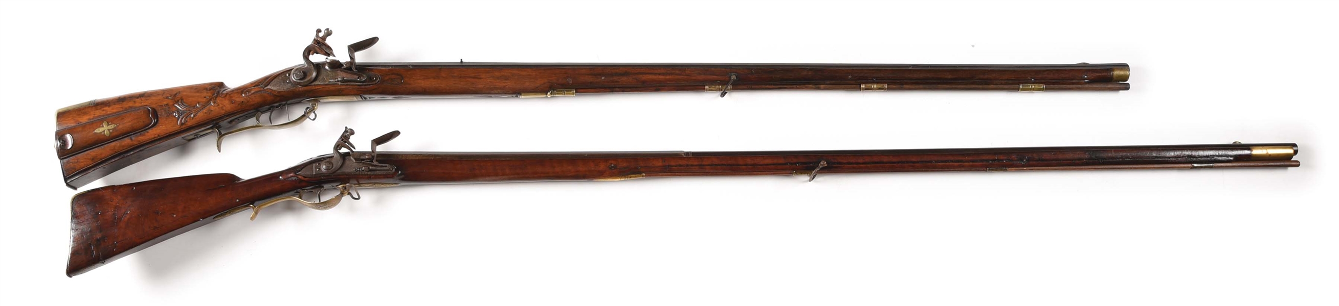 (A) LOT OF 2: FLINTLOCK RIFLE AND FOWLER.