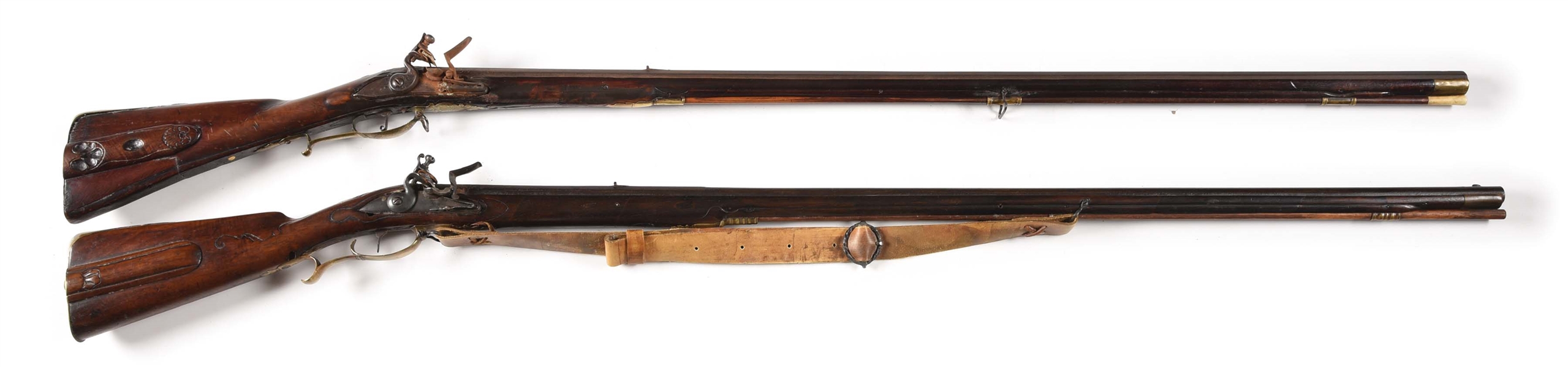 (A) LOT OF 2: FLINTLOCK RIFLE WITH BARREL MARKED ANDREAS ALBRECHT AND GERMANIC RIFLE.