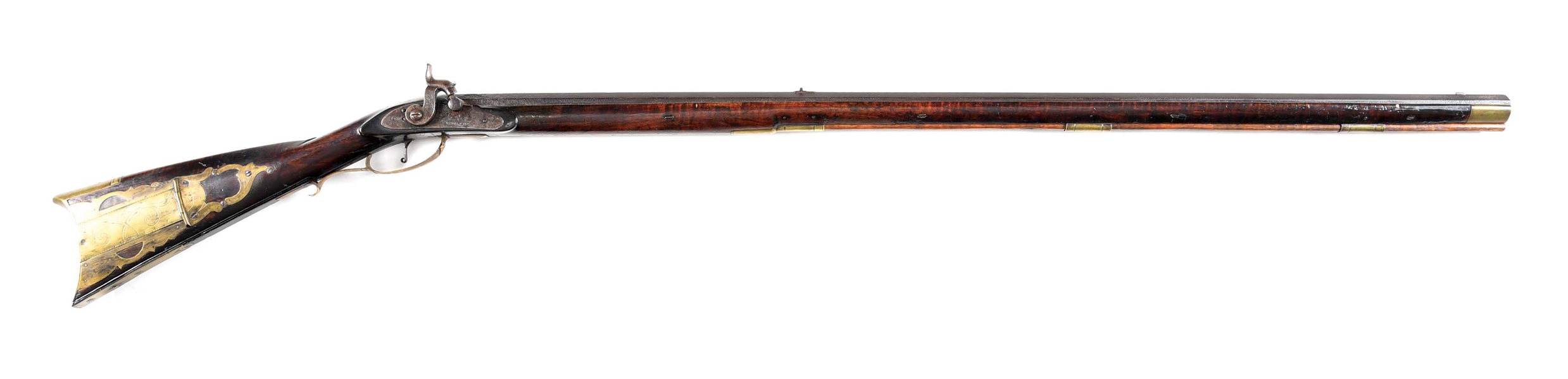 (A) PERIOD RESTOCKED PERCUSSION KENTUCKY RIFLE WITH ARMSTRONG PARTS.