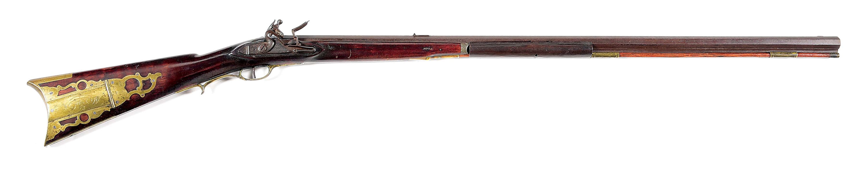 (A) PERIOD RESTOCKED KENTUCKY RIFLE WITH JOHN ARMSTRONG SIGNED BARREL AND LOCK.