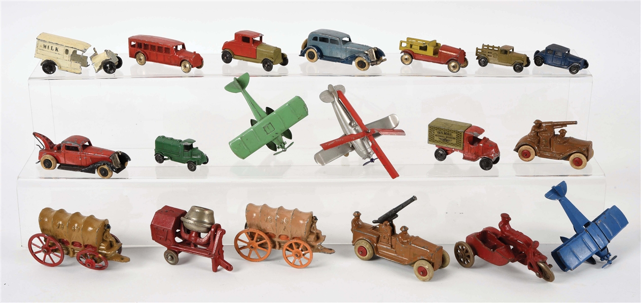 LOT OF APPROXIMATELY 18 PRE-WAR CAST-IRON AND DIE-CAST VEHICLE TOYS.