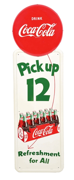 COCA-COLA PILLASTER BUTTON PICK UP 12 SIGN.