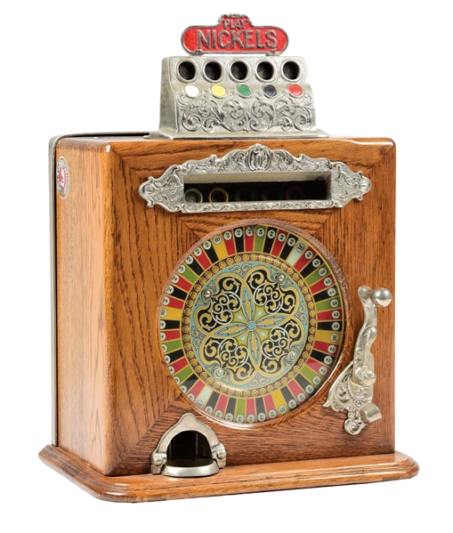 5¢ CAILLE "BEN HUR" SINGLE WHEEL SLOT MACHINE. 