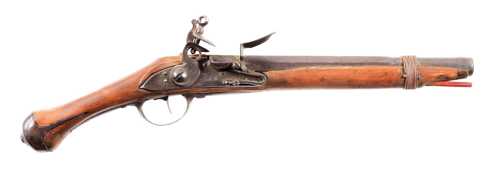 (A) MASSIVE AMERICAN ASSEMBLED FLINTLOCK PISTOL USING FRENCH CHARLEVILLE PARTS.