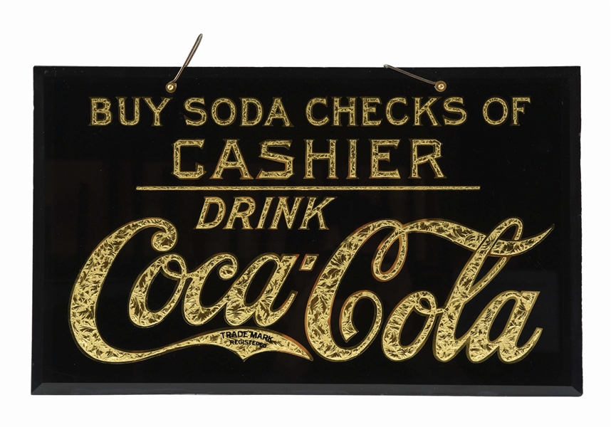 EARLY COCA-COLA REVERSE GLASS FOIL SIGN. 