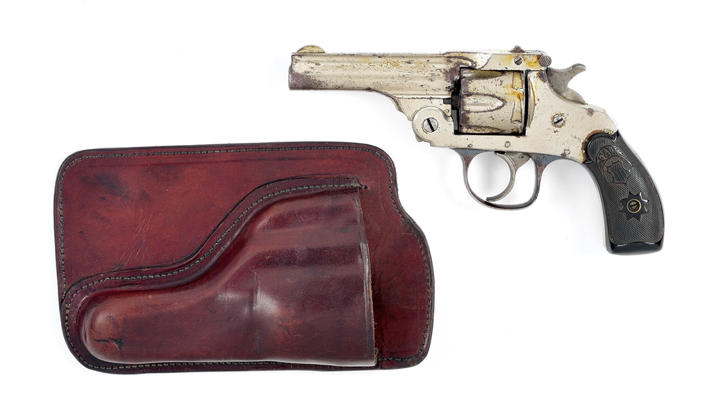 (C) FOREHAND ARMS CO. TOP BREAK .32 S&W DOUBLE ACTION REVOLVER WITH HOLSTER AND WOOD CASE.