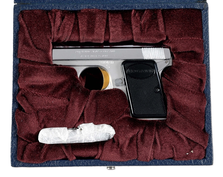 (C) CASED BABY BROWNING LIGHTWEIGHT SEMI AUTOMATIC POCKET PISTOL.