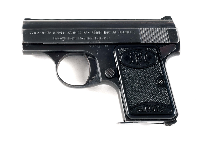 (C) PERUVIAN AIR FORCE MARKED FN BABY BROWNING SEMI AUTOMATIC POCKET PISTOL.