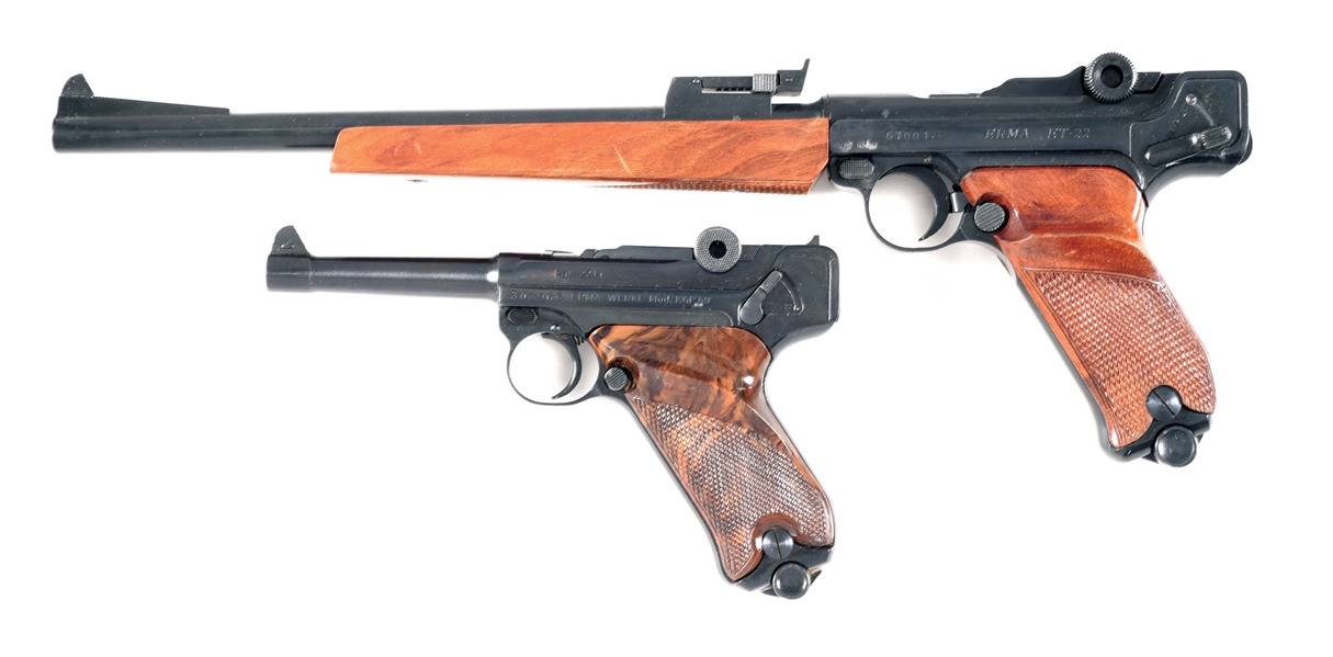 (C) LOT OF 2: ERMA ET-22 AND KGP-69 .22 LUGER STYLE SEMI AUTOMATIC PISTOLS.