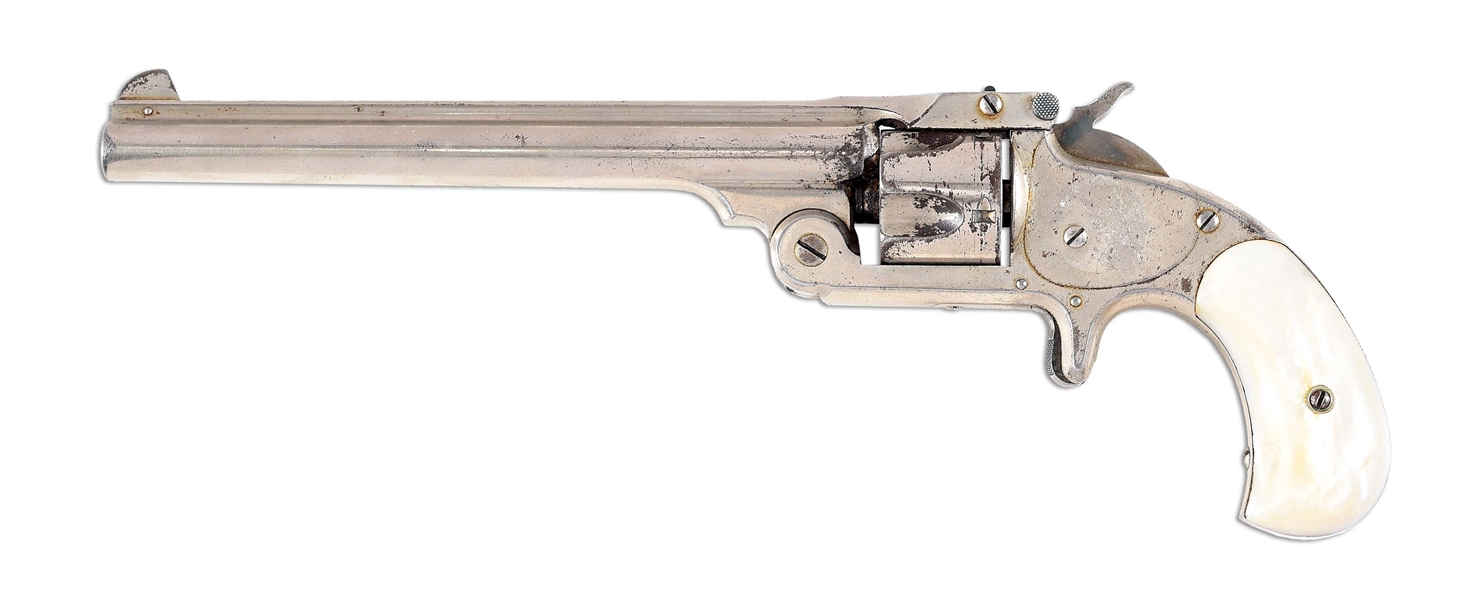 (A) SMITH AND WESSON .32 SINGLE ACTION REVOLVER WITH 6" BARREL.