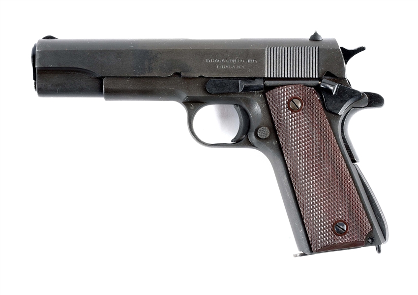 (C) ITHACA 1911A1 WITH HOLSTER, MAGAZINES, AMMO.