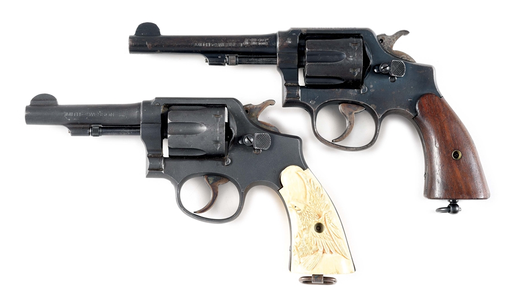 (C) LOT OF 2: (A) BRITISH PROOFED SMITH AND WESSON M&P MODEL OF 1905 AND (B) SMITH AND WESSON VICTORY DOUBLE ACTION REVOLVERS.